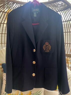Lauren Ralph Lauren vintage equestrian Navy Blazer Gold Crest size 10